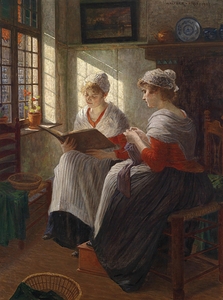 Zwei Mädchen am Fenster [1903] by Walther Firle [1859–1929]