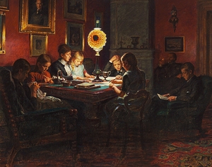 Familebillede ved Lampelys [1890] by Kristian Zahrtmann [1834–1912]