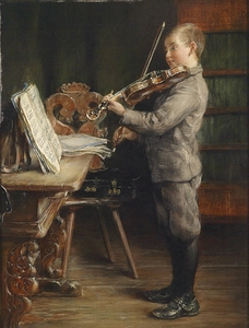 Violine spielender Knabe by Otto Piltz [1846–1910]