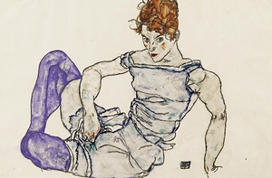 Sitzende Frau Mit Violetten Strümpfen [Seated Woman In Violet Stockings] [1917] by Egon Schiele [1890–1918]