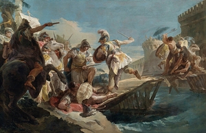 The Wounded Horatius Cocles Swimming The Tiber by Follower Of Giovanni Battista Tiepolo [1696–1770]