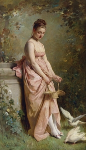 Feeding Doves by Charles Chaplin [1825–1891]