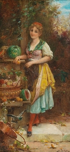 Mädchen mit reicher Obstschale by Hans Zatzka [1859–1945]