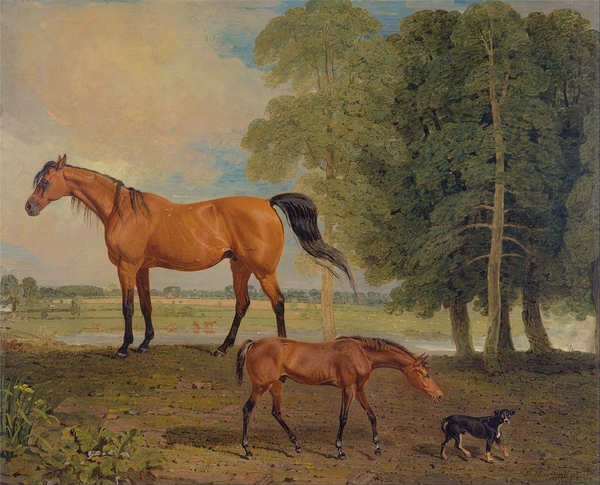 Broodmare With Foal. And A Terrier [1822] by Benjamin Marshall [1768–1835] Print