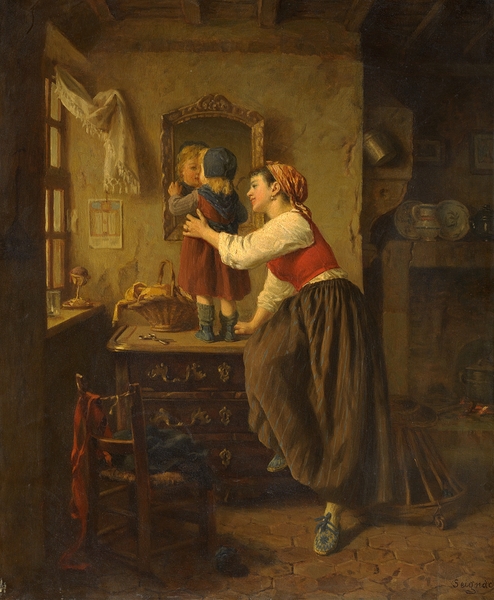 Woman And Child Before A Mirror [1870s] by Paul Seignac [1826–1904] Print