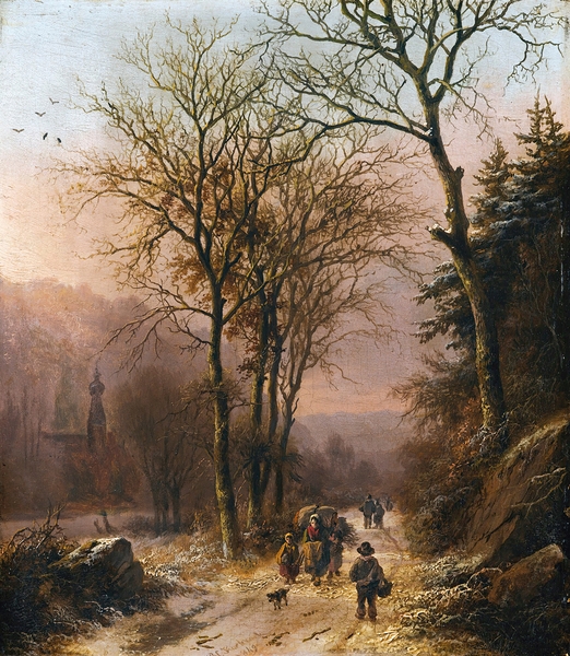 Figures on a winter road [1849] by Barend Cornelis Koekkoek [1803–1862] Print