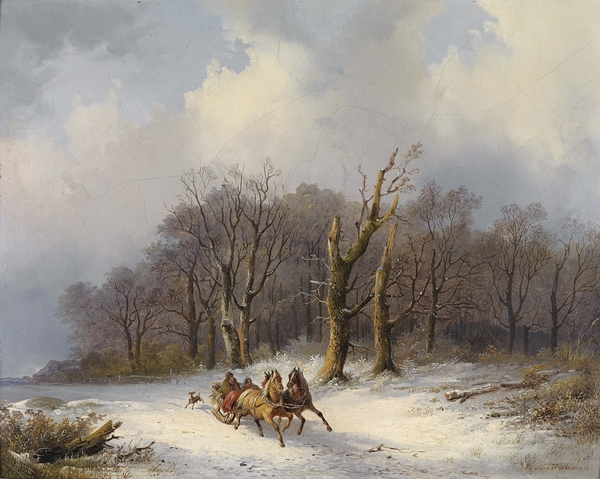 Winterlandschaft mit Pferdeschlitten by Remigius Adrianus van Haanen [1812–1894] Print