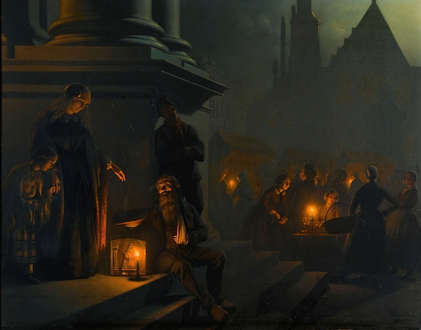 Charity in the night market by Petrus van Schendel [1806–1870] Print