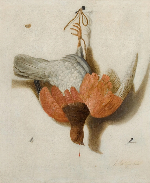 A Trompe L’œil With A Willow Ptarmigan Hanging From A Nail [1665] by Jacobus Biltius [1633–1681] Print