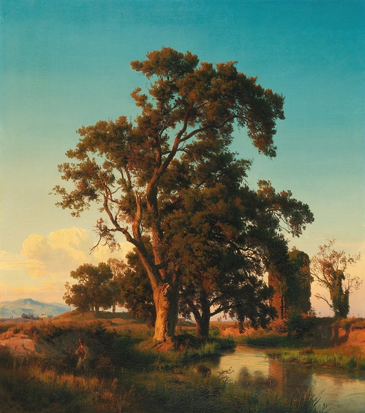 A majestic tree in the evening light by Oswald Achenbach [1827–1905] Print