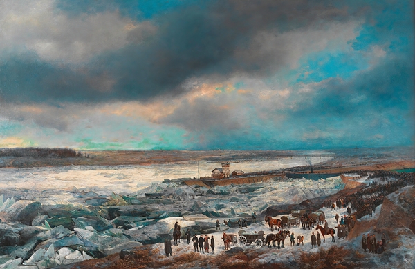 Alexander Bensa [Artist]. Der Donaueisstoß im Jänner 1880 mit dem Sperrschiff [1880] by Adolf Obermüllner [1833–1898] Print