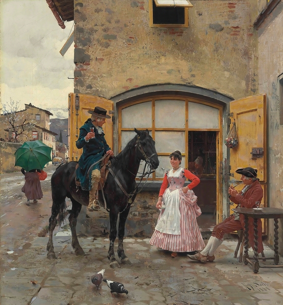 Stopping for a Drink [1888] by Raffaello Sorbi [1844–1931] Print