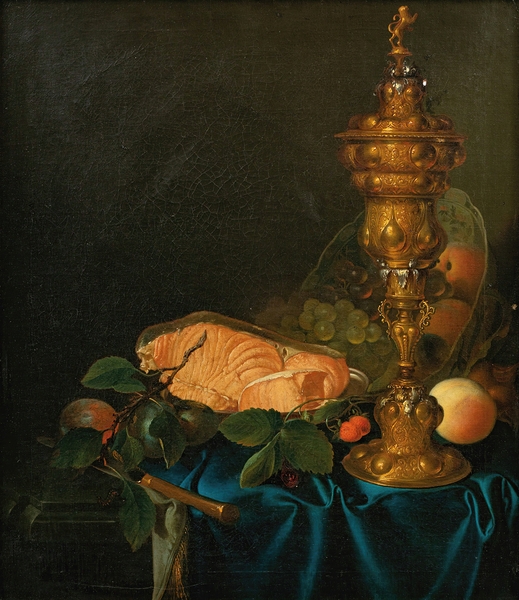 Still life with a cup. A salmon and fruits [1755] by Justus Juncker [1703–1767] Print
