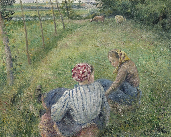 Young Peasant Girls Resting in the Fields near Pontoise [1882] by Camille Pissarro [1830–1903] Print
