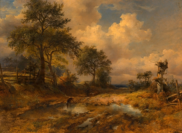 Der Karrenweg [Heimkehrender Jäger] [1844] by Friedrich August Matthias Gauermann [1807–1862] Print