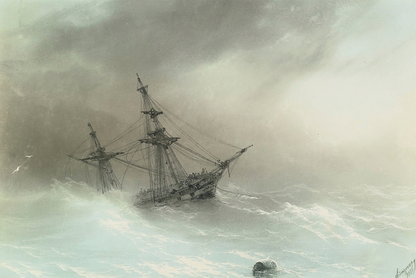 Ship In A Stormy Sea [1888] by Ivan Konstantinovich Aivazovsky [1817–1900] Print