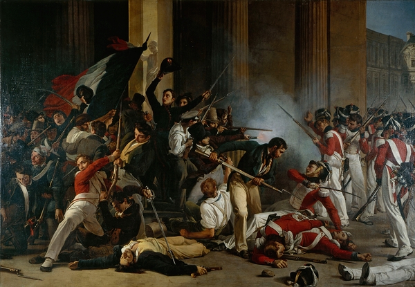 Prise du Louvre. Le 29 juillet 1830. Massacre des gardes suisses. [1832] by Jean–Louis Bezard [1799–1881] Print