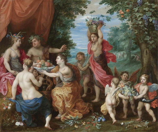 A Bacchanal With Ceres. Bacchus And Venus by Jan Brueghel the Younger [1601–1678] Print