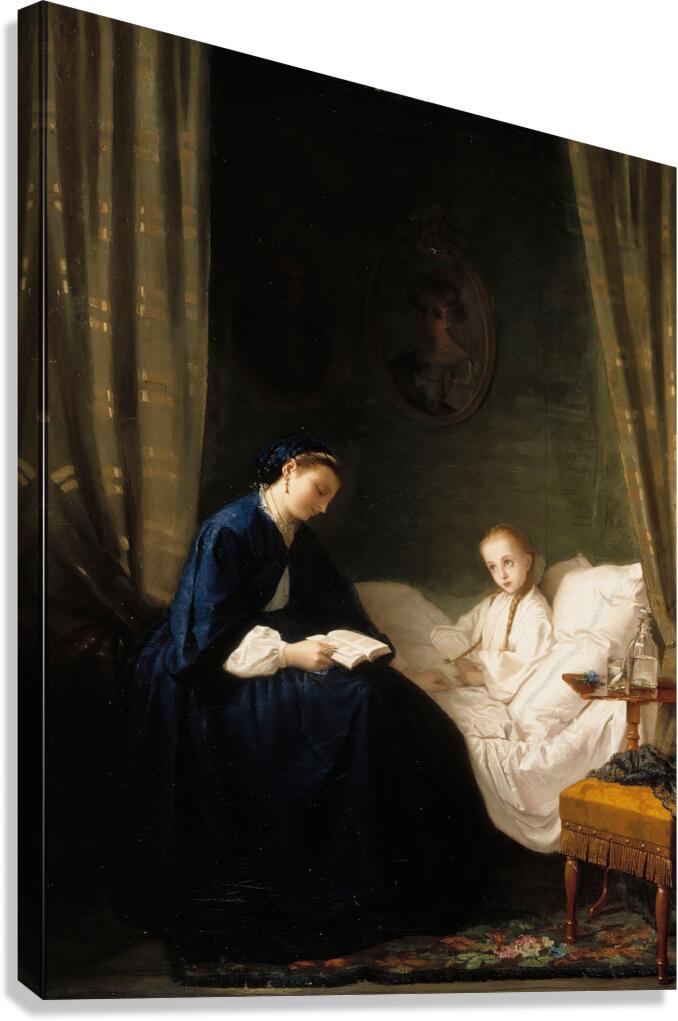 Mother Reading To Her Sick Child [1859–1862] by Ida Silfverberg [1834–1899] Canvas Print