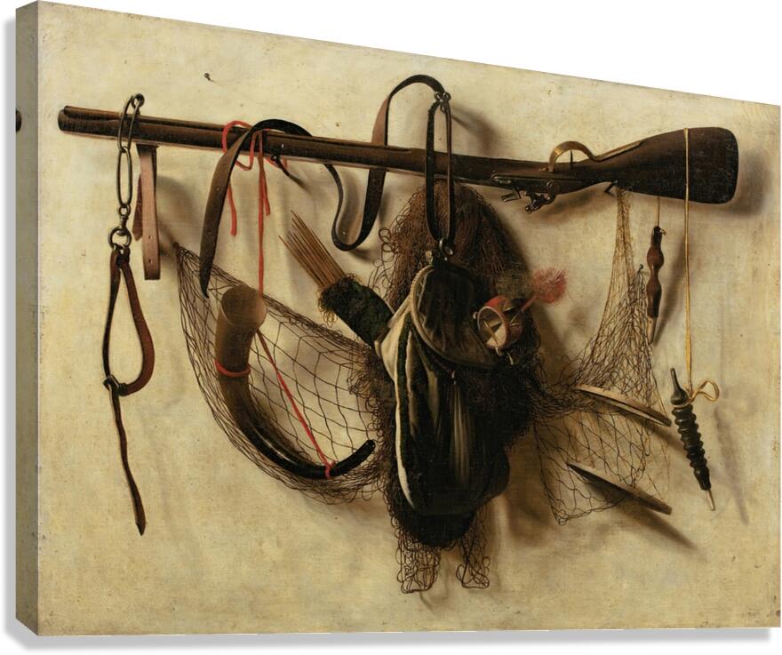Still life with falconry instruments by Christoffel Pierson [1631–1714] Canvas Print