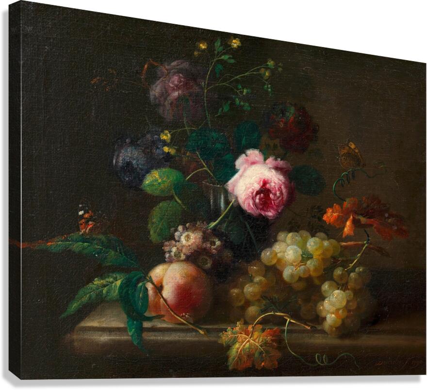 Blumenstillleben mit Früchten [1790] by Johann Baptist Drechsler [1756–1811] Canvas Print