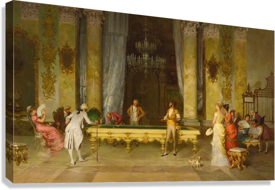 A Game Of Billiards by Francesco Beda [1840–1900] Canvas Print