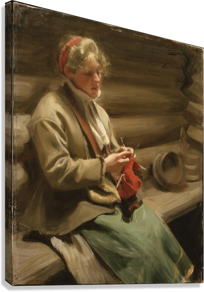 Dalecarlian Girl Knitting. Cabbage Margit [1901] by Anders Zorn [1860–1920] Canvas Print