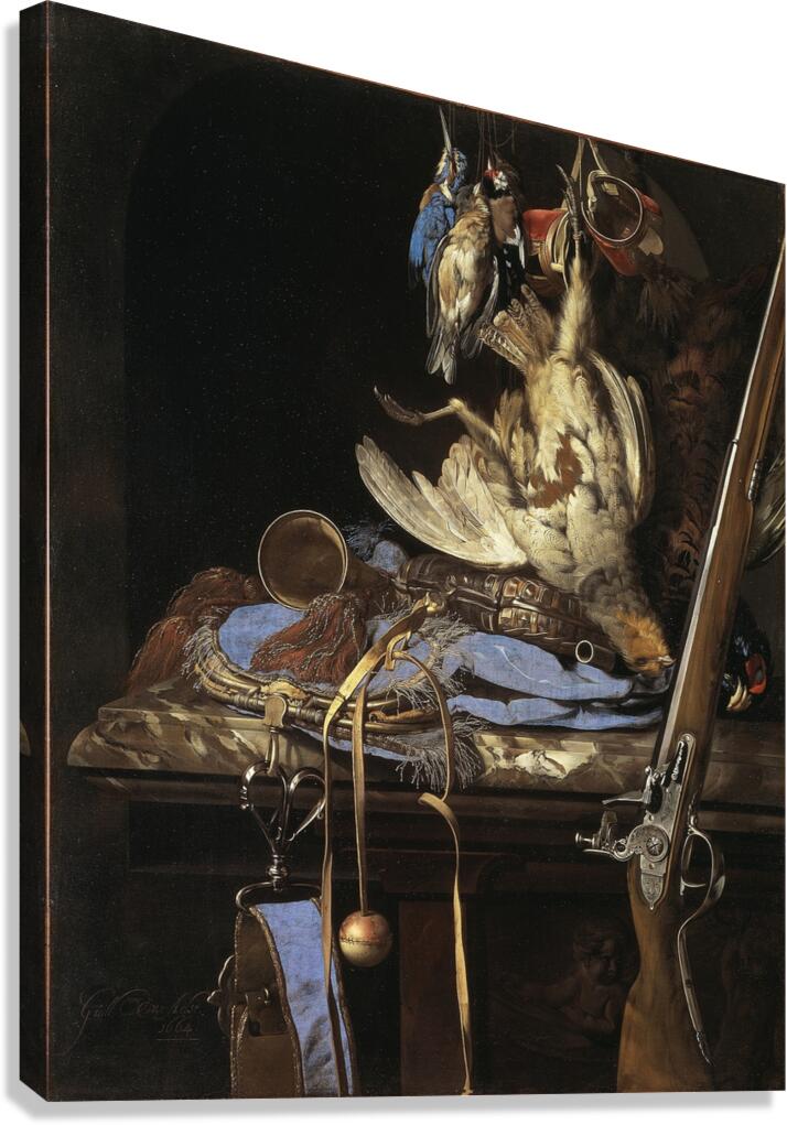 Still Life with Hunting Gear [1664] by Willem van Aelst [1627–ca. 1683] Canvas Print