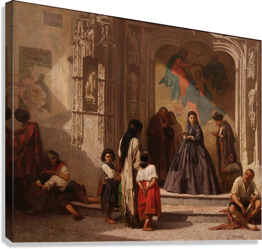 Jeune femme faisant la charité à l’entrée de la chapelle de l’hôpital San Sebastian à Cordoue [1863] by Léon Bonnat [1833–1922] Canvas Print