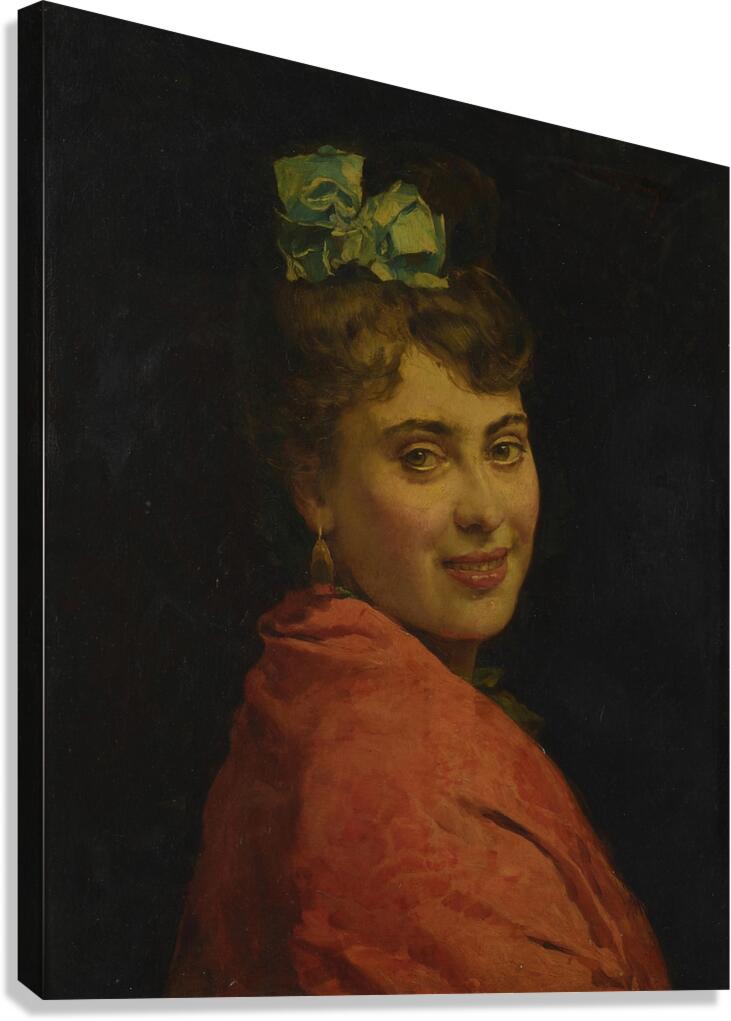A portait of a lady with a red shawl by Raimundo de Madrazo y Garreta [1841–1920] Canvas Print