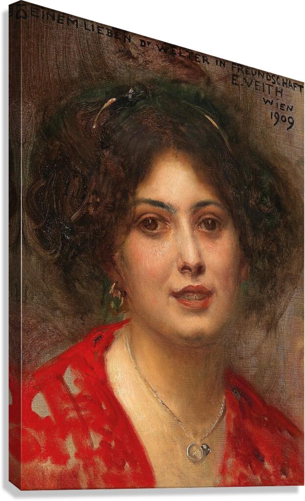 Portrait of a Young Woman in a Red Dress by Eduard Veith [1856–1925] Canvas Print