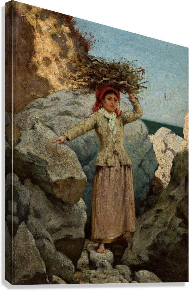 Annunziata. Girl with a bunch of brushwood on her head [1894] by Curt Agthe [1862–1943] Canvas Print