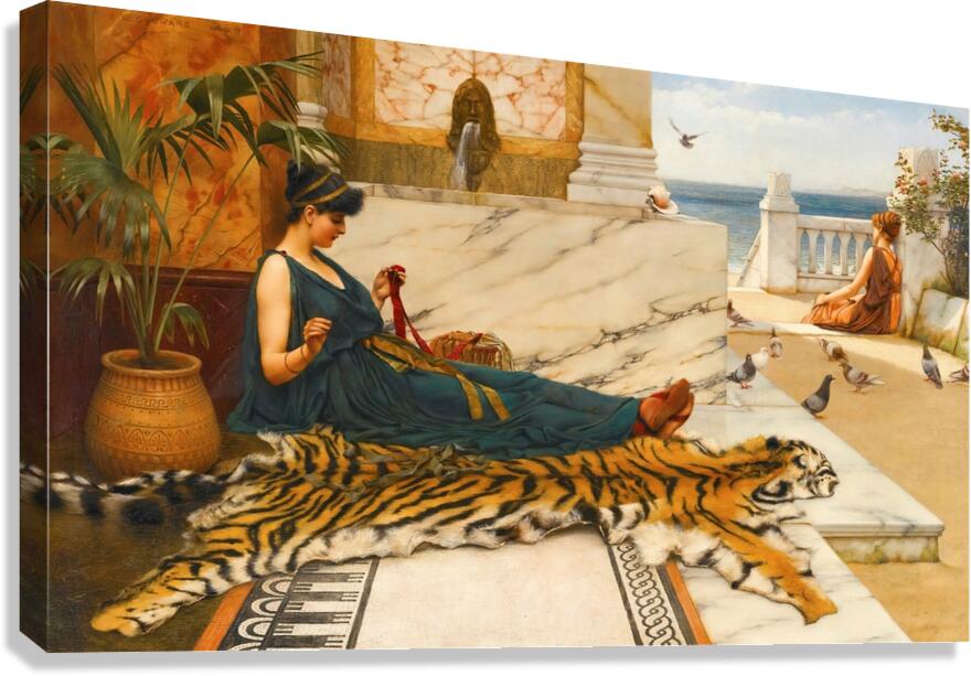 The Tigerskin [Sewing Girl] [1889] by John William Godward [1861–1922] Canvas Print