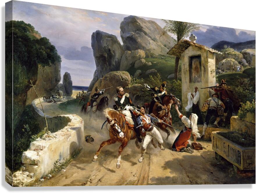 Italian Brigands Surprised By Papal Troops [1831] by Horace Vernet [1789–1863] Canvas Print