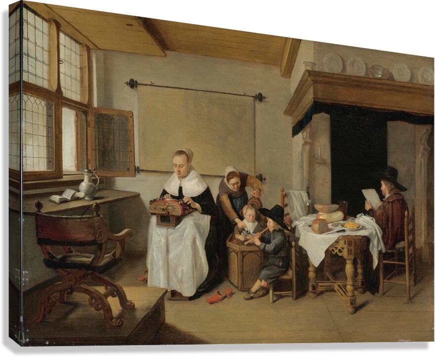 A Domestic Interior With a Family by Quirijn Van Brekelenkam [1622–1669] Canvas Print