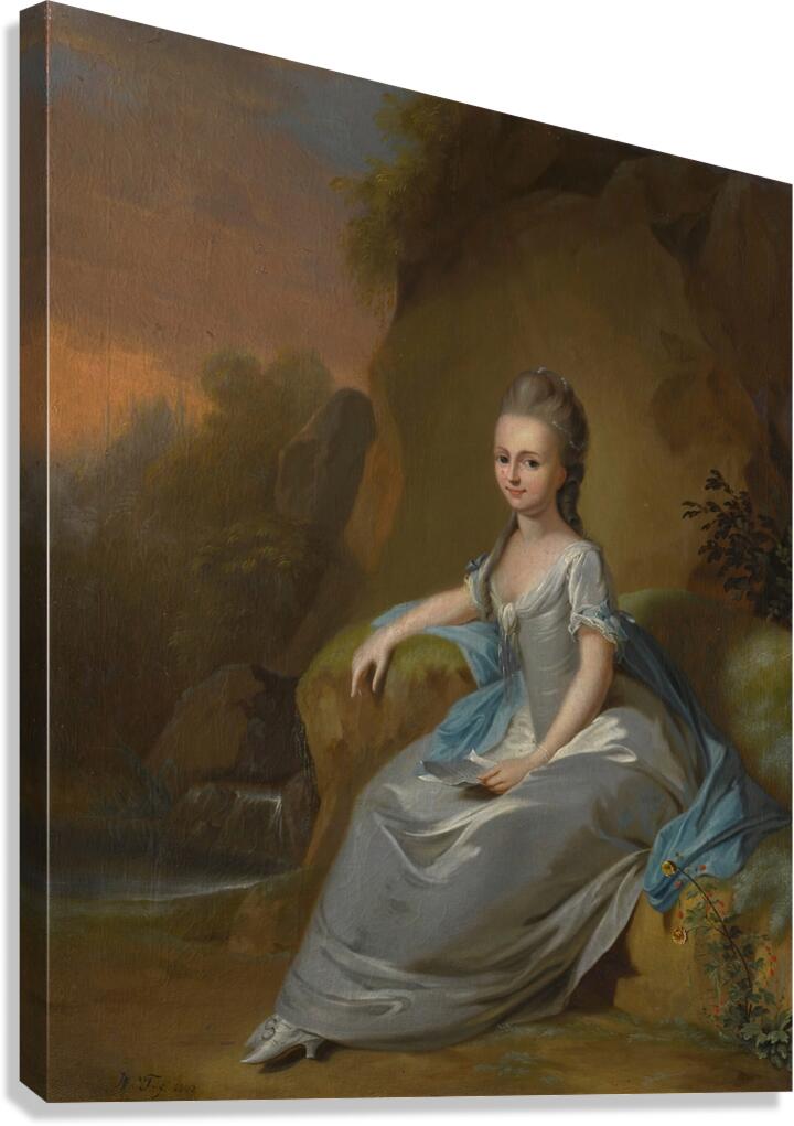 Portrait of elisabeth von breitenbach. Wearing a blue dress. Seated in a landscape [1802] by Anton Wilhelm Tischbein [1730–1804] Canvas Print