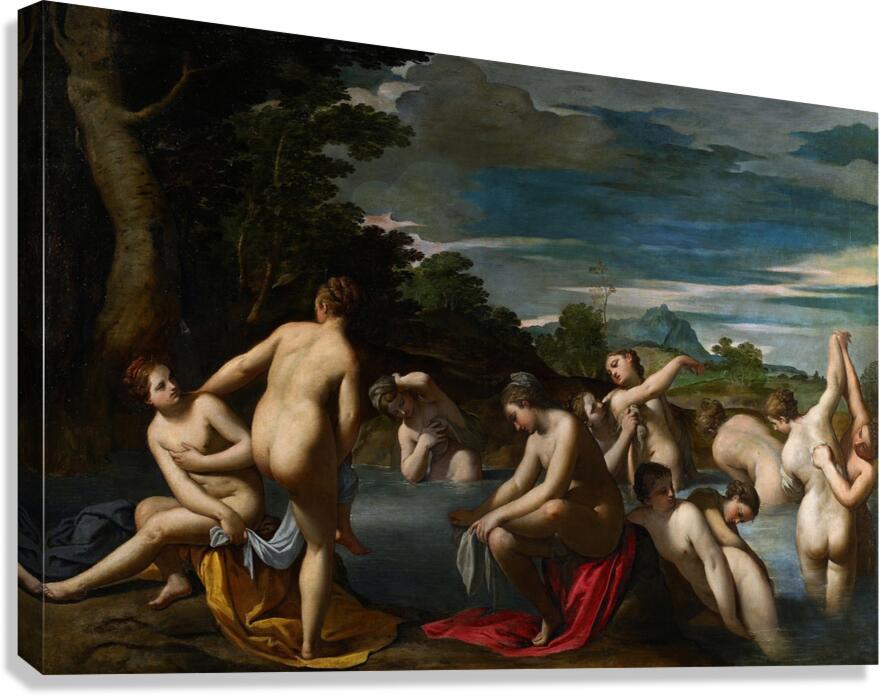 Nymphs At The Bath [C. 1600] by Scarsellino [1550–1620] Canvas Print