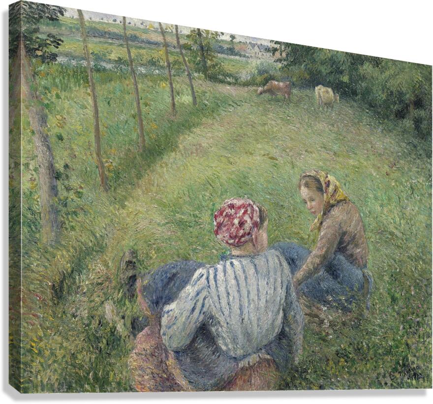 Young Peasant Girls Resting in the Fields near Pontoise [1882] by Camille Pissarro [1830–1903] Canvas Print