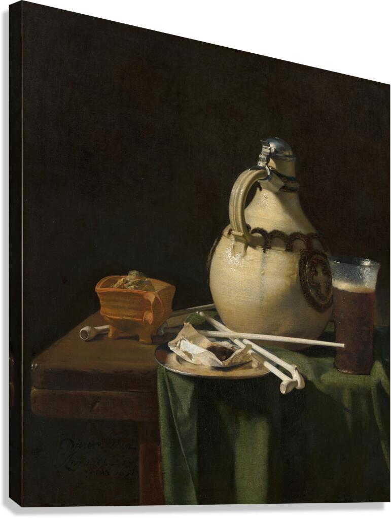 Still Life with Earthenware Jug and Clay Pipes [1658] by Pieter van Anraedt [1635–1678] Canvas Print