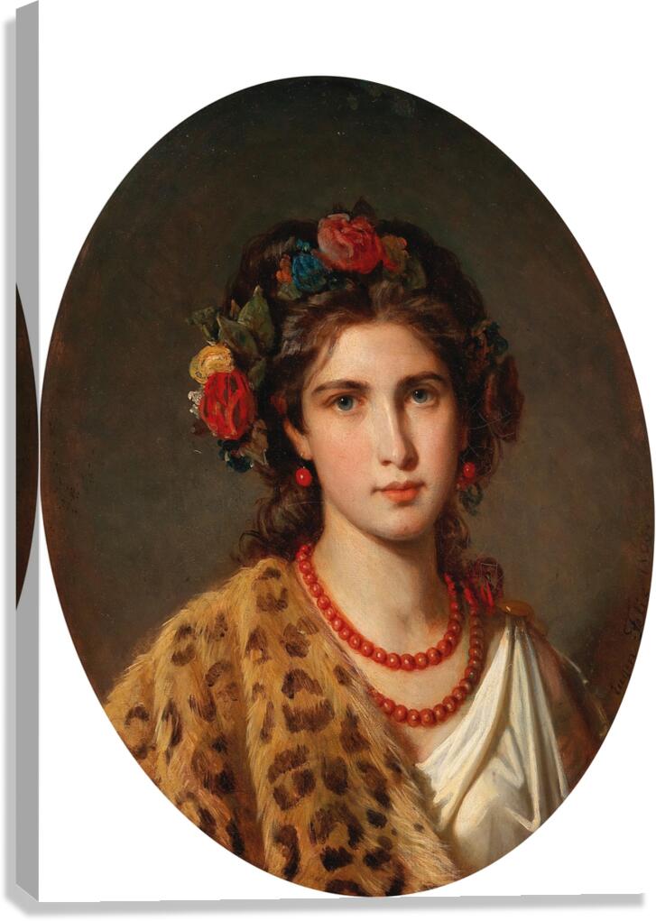 Portrait of a Girl with Wreath of Roses in her Hair and Leopard Skin by Eugen Felix [1837–1906] Canvas Print