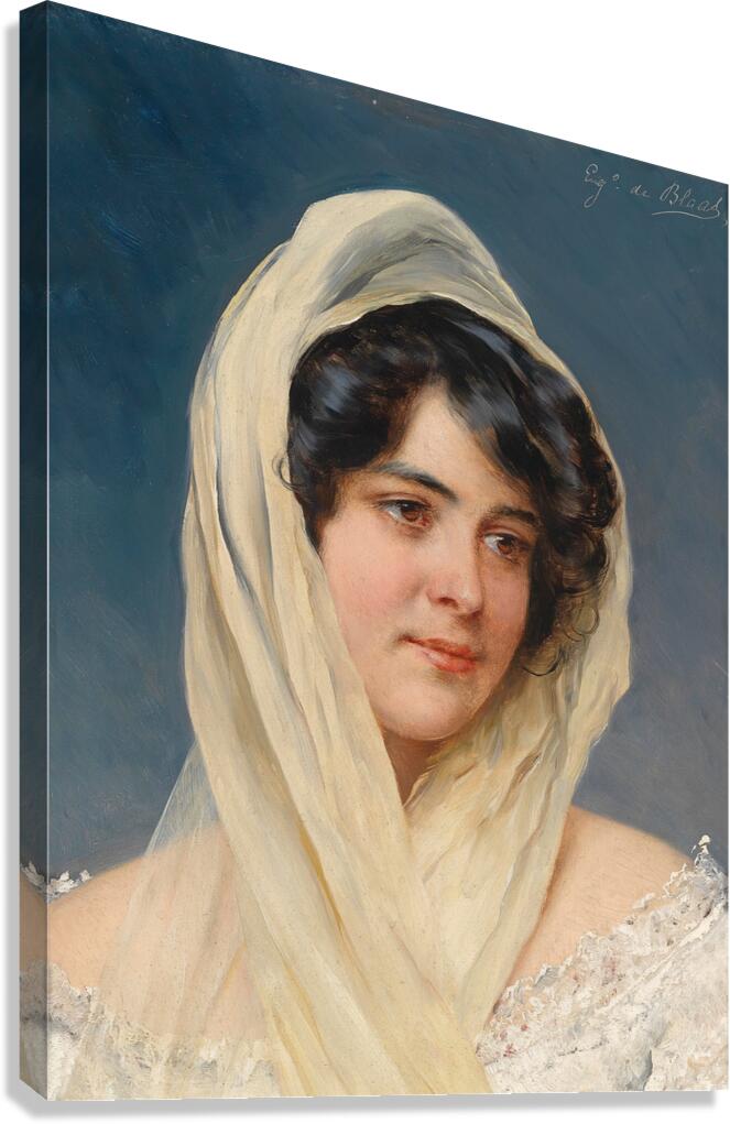 Portrait of a young lady with a veil by Eugen von Blaas [1843–1931] Canvas Print