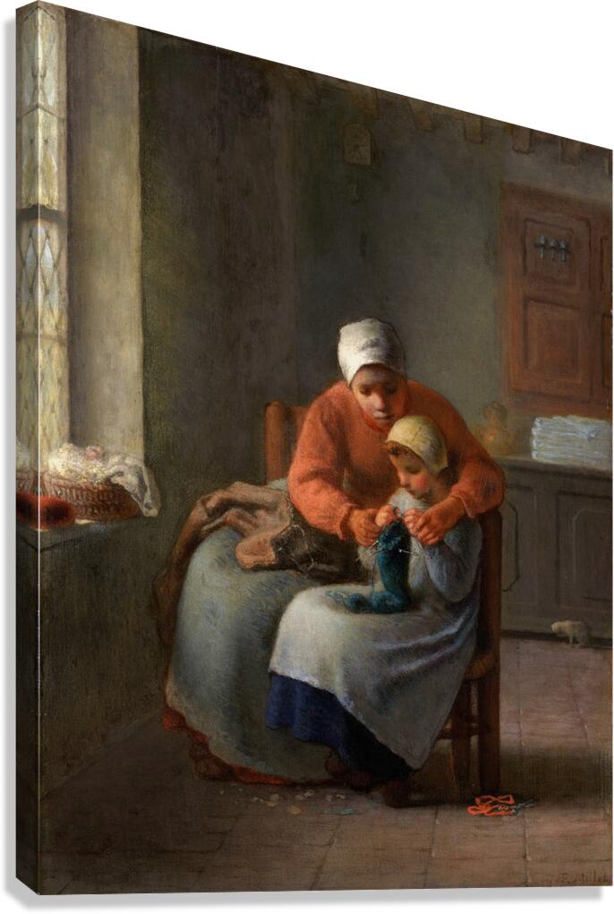 The Knitting Lesson [c. 1860] by Jean–François Millet [1814–1875] Canvas Print
