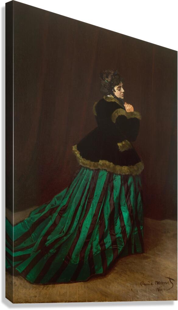 Camille [The Woman in the Green Dress] [1866] by Claude Monet [1840–1926] Canvas Print