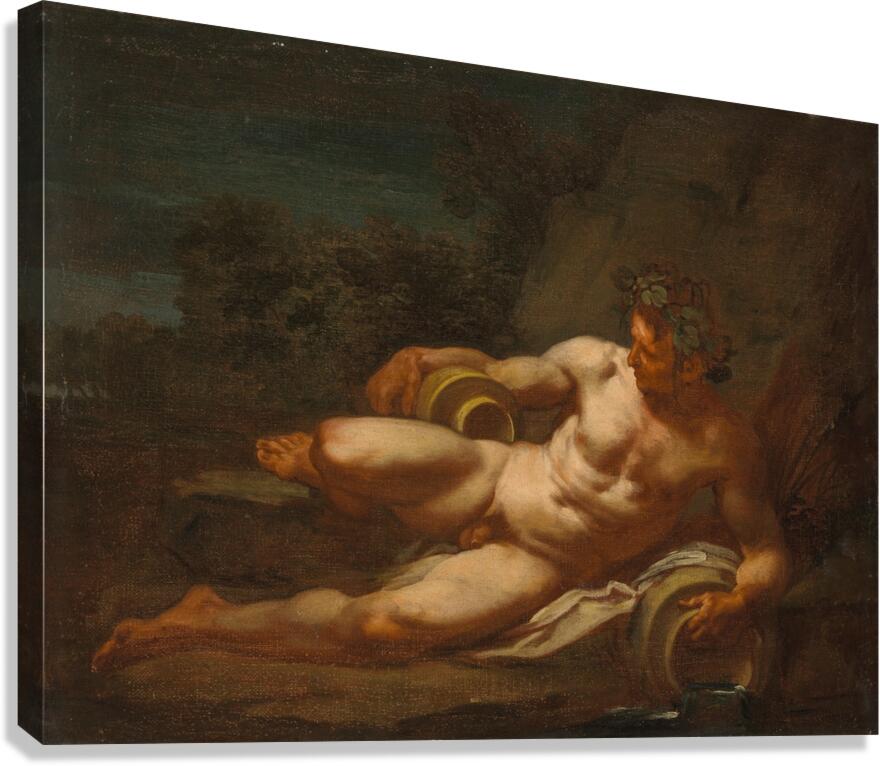 A river god reclining in a landscape by Follower of Nicolas Poussin [1594–1665] Canvas Print