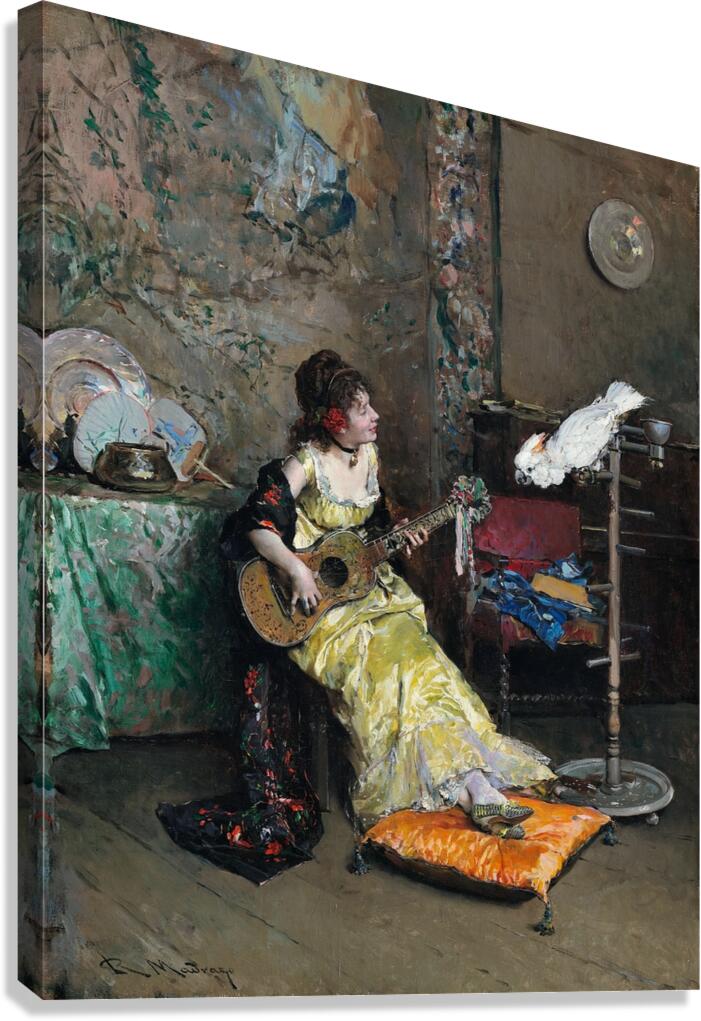 Woman With A Parrot [c. 1872] by Raimundo de Madrazo y Garreta [1841–1920] Canvas Print