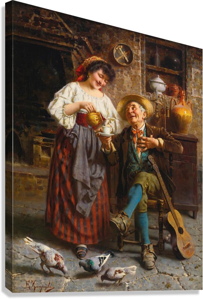 Grandpa’s coffee by Eugenio Zampighi [1859–1944] Canvas Print