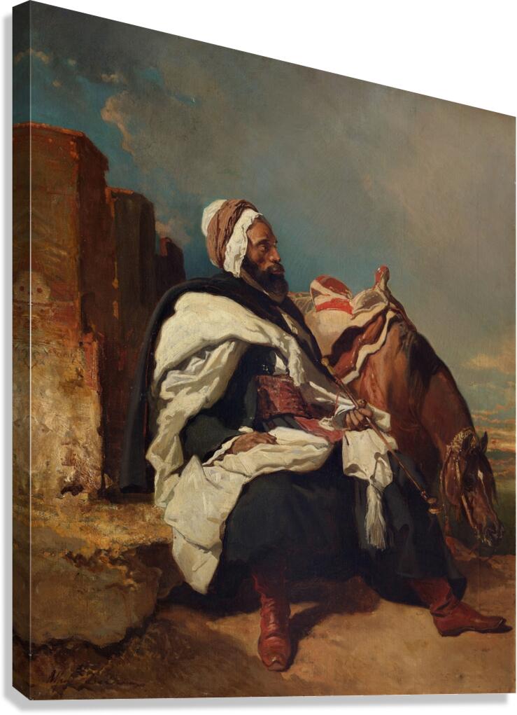 Seated Arab Man with Horse [possibly ca. 1850–58] by Alfred De Dreux [1810–1860] Canvas Print