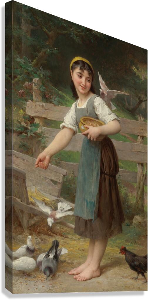 Feeding The Doves [1890] by Émile Munier [1840–1895] Canvas Print