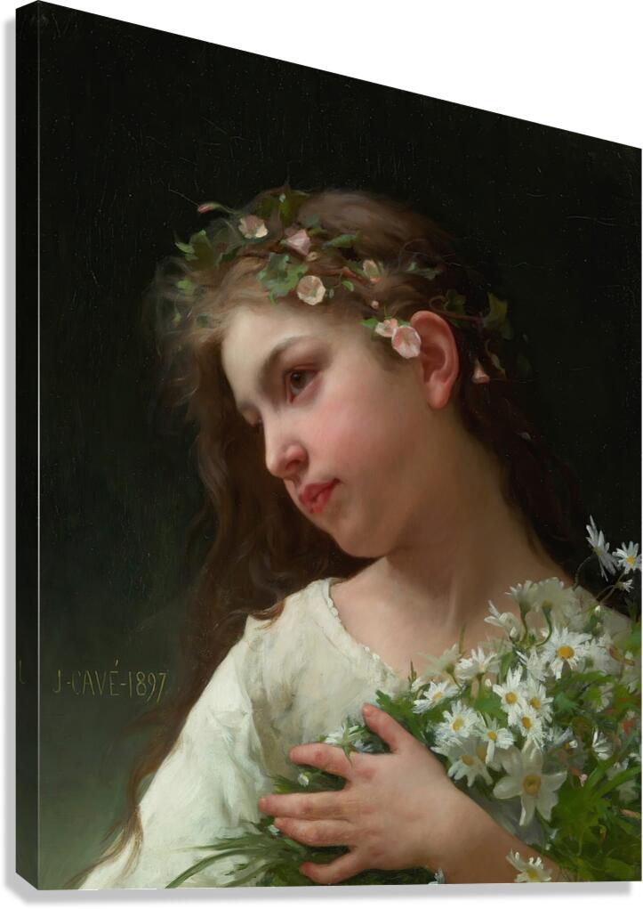 Girl with a bouquet of daisies [1897] by Jules–Cyrille Cavé [1859–1940] Canvas Print