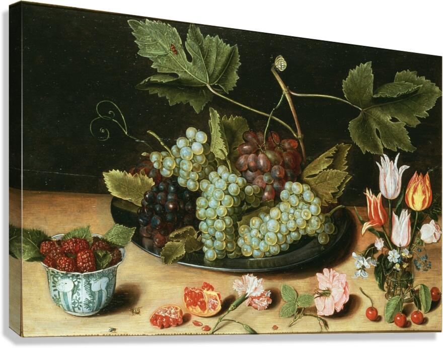 Still Life with Fruit and Flowers by Jan Soreau [1591–1626] Canvas Print
